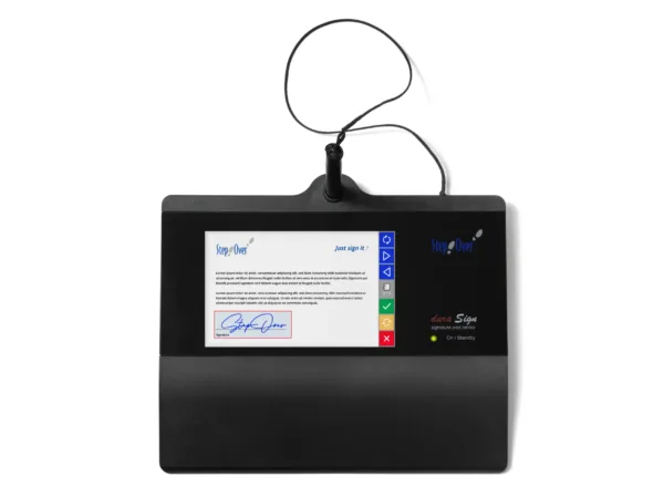 5 inch signature pad with color screen, document view & tempered glass surface for maximum durability