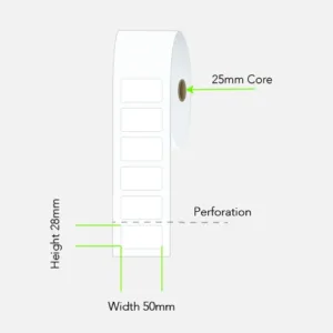 LABEL THRM TRF PLAIN PERM 50X28 1AC 2000/R 25MM PERF