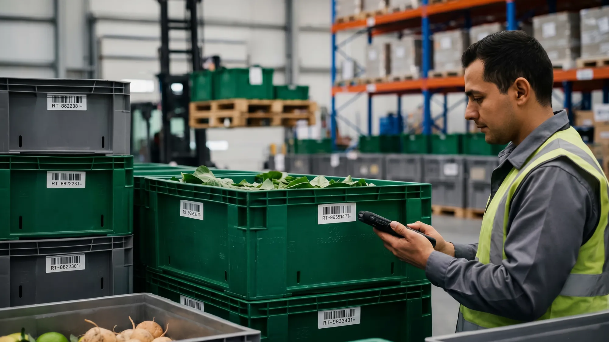 Man checking labels of returnable transport items Original File