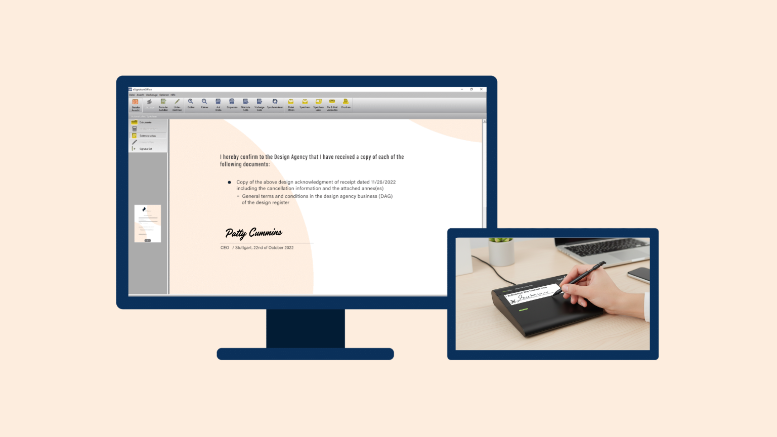Showing e-signature pad.